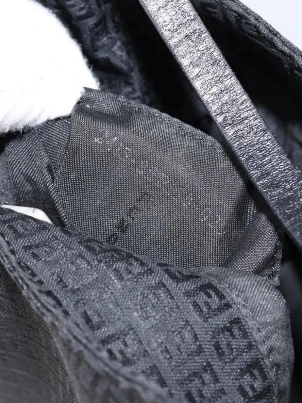 FENDI Zucchino Canvas Shoulder Bag Black Silver - Picture 15 of 16